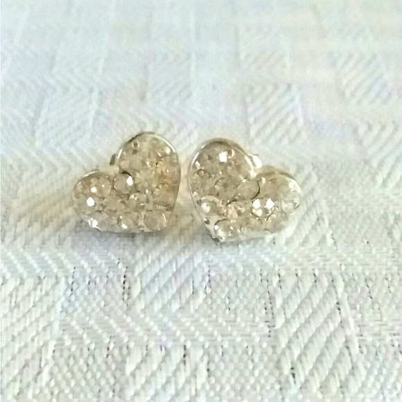 White Crystal Heart Drop Studded Earrings - Picture 1 of 4